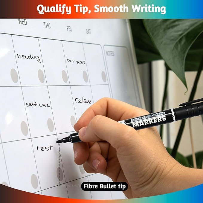 Dry Erase Markers, Bullet Tip Whiteboard Markers, Low Odor Thick Dry Markers, 12 pack Assorted Colors for Kids/Teachers (12 Count 12 Colors)