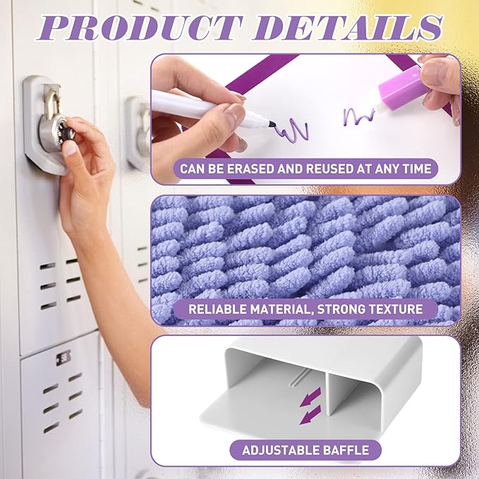Timgle 8 Pcs Magnetic Locker Set Including Magnetic Wallpaper Mirror Locker Organizer Carpet Whiteboard Dry Erase Marker Accessories for Office School Supplies(Purple,Wavy Style)