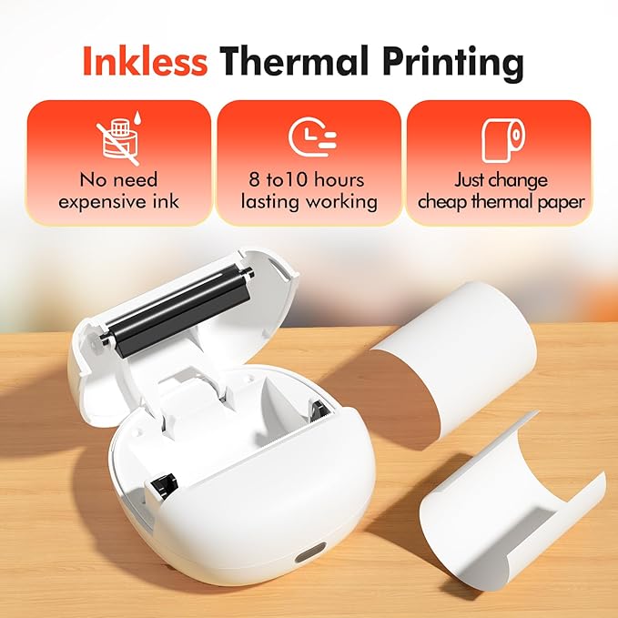 Sticker Printer, Mini Thermal Printer with 5 Rolls Paper ,Inkless Photo Maker for School Supplies & DIY Projects,Bluetooth Connection Portable Sticker Maker for Labels, Photos, and Notes (Mini)