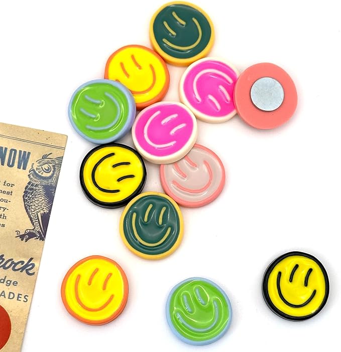 12PCS Strong Fridge Magnets, Colorful Decorative Smiling Face Refrigerator Magnets, Cute Whiteboard Magnets, for Office Classroom Cabinets and Dishwasher