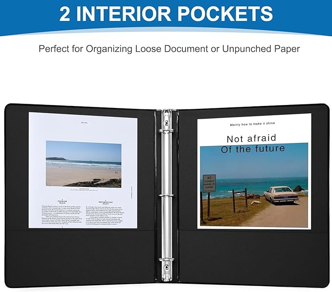 1 inch 3-Ring Binder, 1" Round Ring Binder with 2 Inside Pockets, Bulk Basic Binders, Clear View Cover 1-inch Binders Holds 8.5'' x 11''Paper for Office/Home/Back to School(Pack of 12, Black