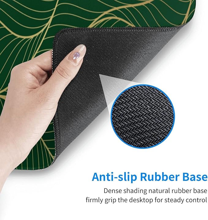 Xl Large Gaming Mouse Pad, Abstract Gold Line Art Full Desk Mousepad with Stitched, Long Non-Slip Base Keyboard Pad, PC Laptop Computer Mat Gifts for Women Office Decor, (Emerald Green, 31.5*11.8 In)
