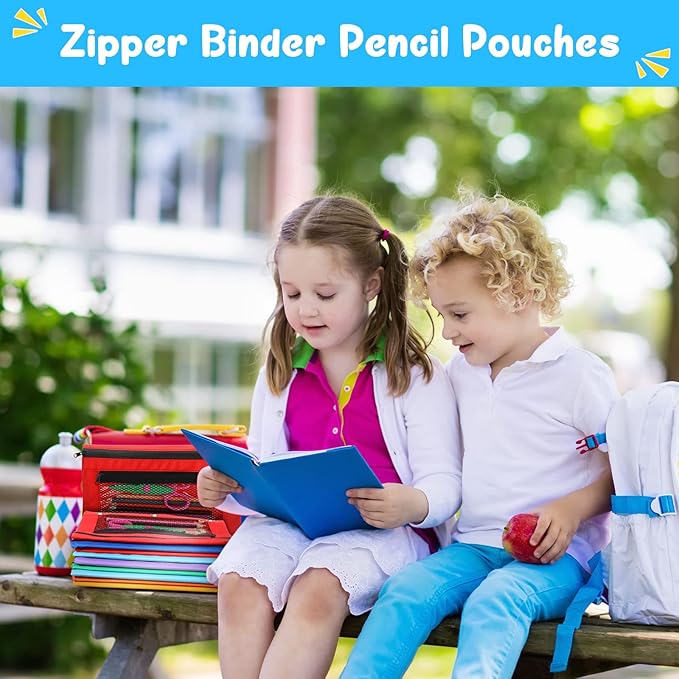 Zhehao 150 Pieces Zipper Binder Pencil Pouches 3 Ring Binder Zipper Pouches Case with Window Ring Pencil Bags Case or Office School Students Supplies(2 Zipper,Colorful)