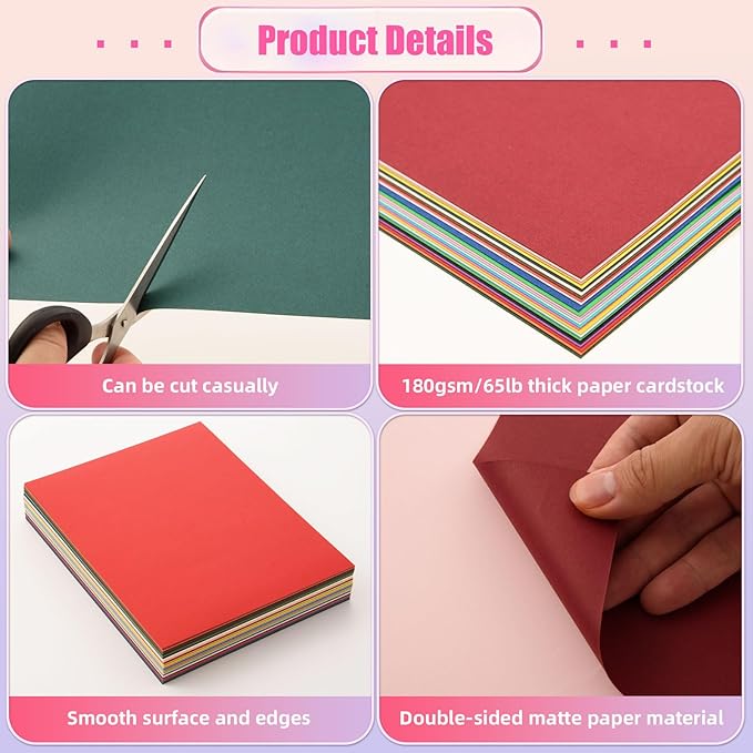 MixTeach 240 Sheets Colored Cardstock Paper 8.5 x 11" Assorted Colors Medium Thick Card Stock 180gsm/65lb Printable Holiday Cardstock for Scrapbooking, Card Making, Invitations, DIY Art Craft Supplies