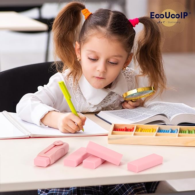 4+1 Pack Rubber Pink Erasers Sliding Retractable Eraser, Large Pink Erasers, Soft Cute Eraser, Large Pencil Eraser for School Office Art Drawing Pencil Eraser for Kids