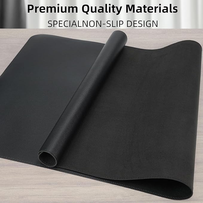 Leather Desk Pad Protector Large Mouse Pad, Stitch Locked Edge Non-Slip PU Leather Desk Mat Laptop Desk Pad Blotter, Waterproof Durable Writing Pad for Office and Home (Black, 120 x 43cm)
