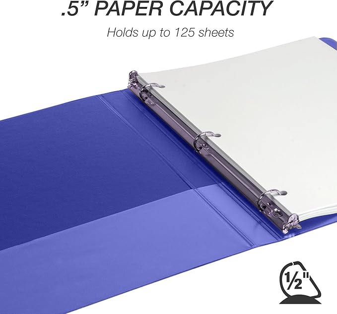 Samsill Durable 0.5 Inch Binder, Made in The USA, D Ring Binder, Customizable Clear View Cover, Dark Blue, Holds 125 Pages