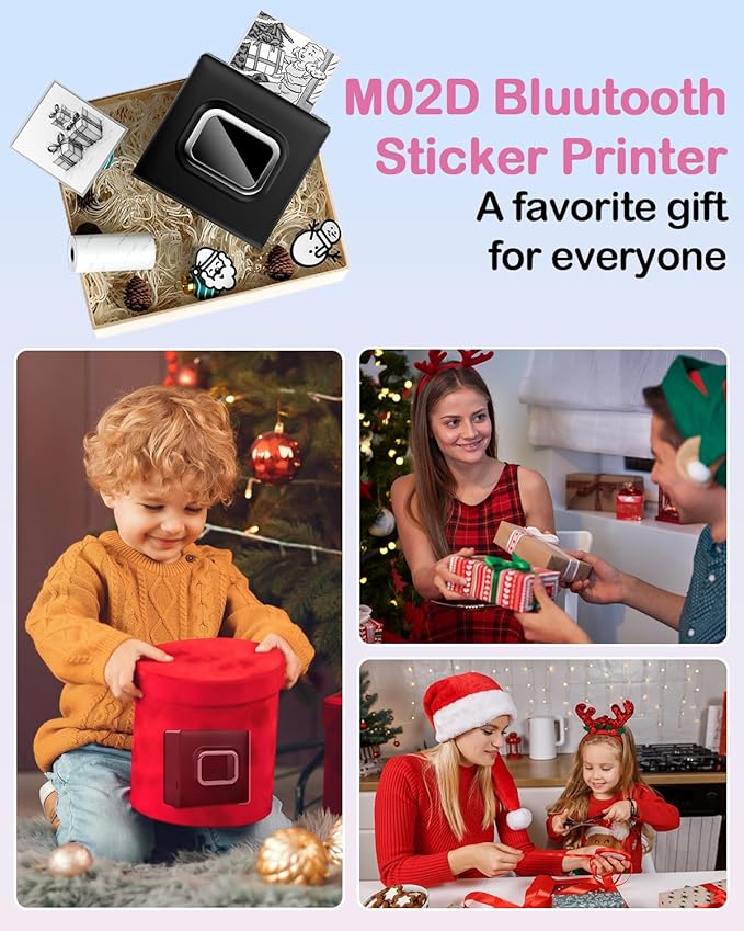 M02D Mini Pocket Bluetooth Thermal Printer, Mini Thermal Printer, Sticker Maker Machine, DIY Creation, Photos, Office, Notes, List, Gift Card, Receipt Printer - Black