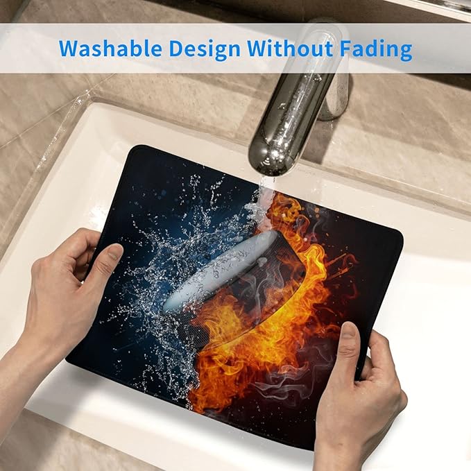 Boys Gaming Mouse Pad with Hockey Ball Fire Water Pattern, Large 12 x 10 inch Mouse Pads with Stitched Edge for Home Office Computer Laptop Non-Slip Rubber Base Desk Mat for Wireless Mouse