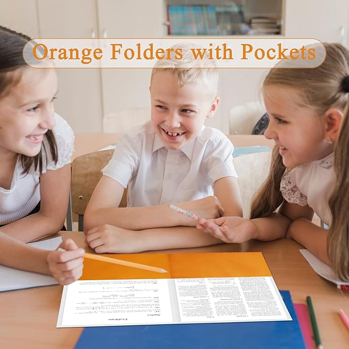 Zzrywuty 50 Packs Two Pocket File Folders with Business Card Slot,Textured Paper,Letter Size,Holds 100 Plus Sheets for School,Office,Business,Orange (Orange-50Pcs)