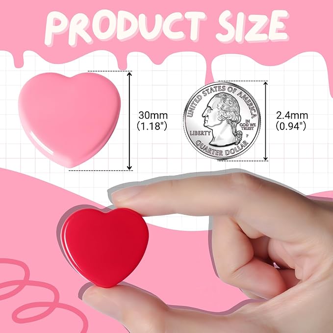 Fridge Magnets - 20PCS Cute Heart Mini Refrigerator Magnets for Whiteboard, Fridge & Locker, Decorative Heavy Duty Magnets - Small Strong Kitchen Magnet for Office, Classroom, School (Red+Pink)