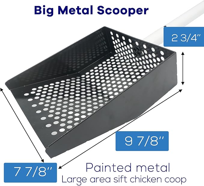 Chicken Poop Scooper,Big Sifting Shovel for Farm Chicken and Coop Goat Stall,Metal Chicken Scooper Cleaning, Chicken Coop Rake with Long Handle(40 1/2'').