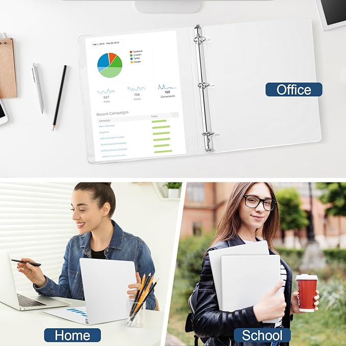 1-Inch 3-Ring-Binder with Pockets - Bundle 12 Packs, 1'' Round Binders Holds 200 Sheets US Letter Size 8.5'' x 11'' - White Binders for Home, Office, and Back to School (1'' - 12 Packs)