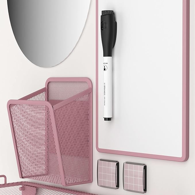 U Brands 4145U01-06 Locker Organizer and Decorating Kit, Back to School Essentials, Blush, 11-Piece, Includes Mirror, Shelf, Magnets, and Other Accessories