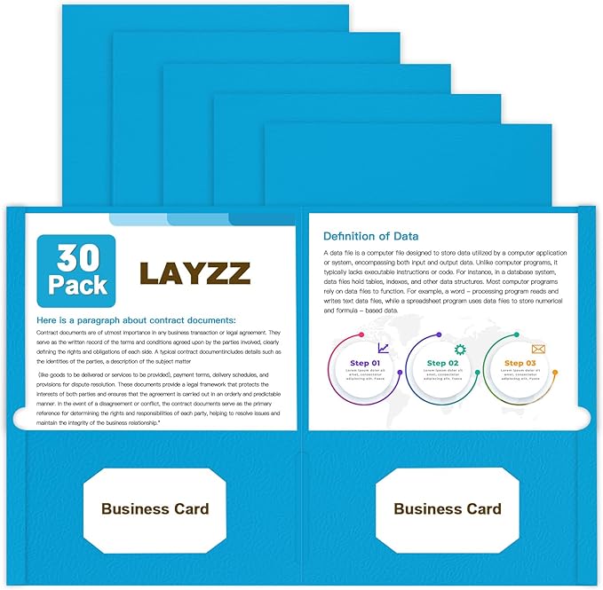 Folders with Pockets, LAYZZ 30 Pack Paper Pocket Folders, 2 Pocket File Folder Fits Letter Size Paper, for School Office and Home (Light Blue)