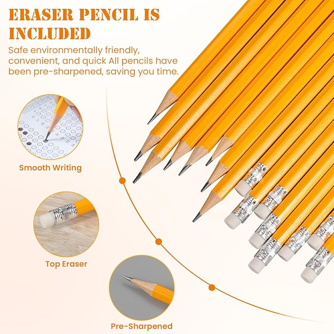 Pencils Pre-Sharpened #2 Pencil with Erasers, Yellow,7.5in 504 Pack