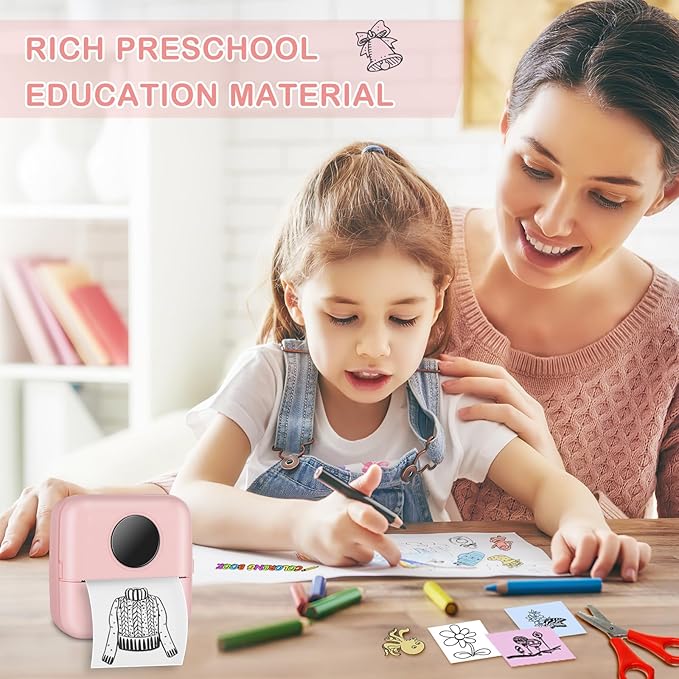Mini Pocket Bluetooth Printer-Portable Thermal Printer with 5 Roll Papers for Journal/DIY Scrapbook/Travel/Notes/Lists/Label/Memo for Children Women Gifts Kids Christmas iOS&Android
