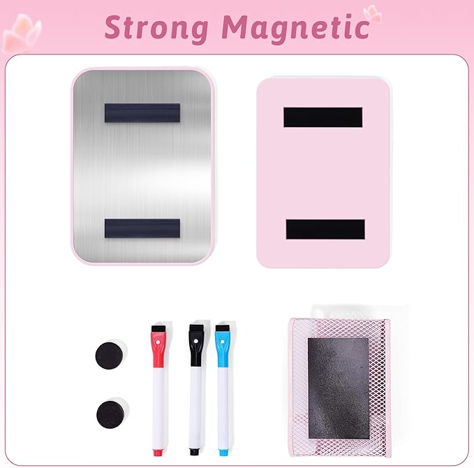 HAUTOCO Locker Accessories for Girls 8PCS Pink Locker Decoration Organizer Supplies with Magnetic Whiteboard, Magnetic Mirror, Pen Holder, Dry Erase Markers and Magnets, Back to School Essentials