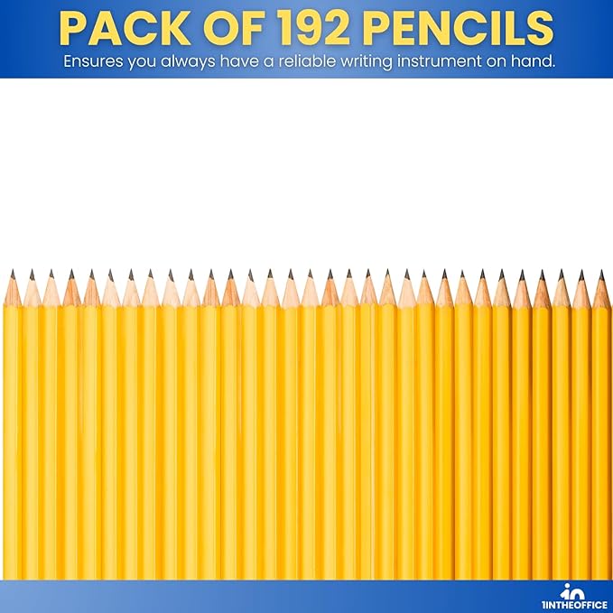 1InTheOffice Pre Sharpened Pencils #2, Pencils with Eraser, 2 HB, Wood-Cased, Black Lead, Yellow Barrel (192)