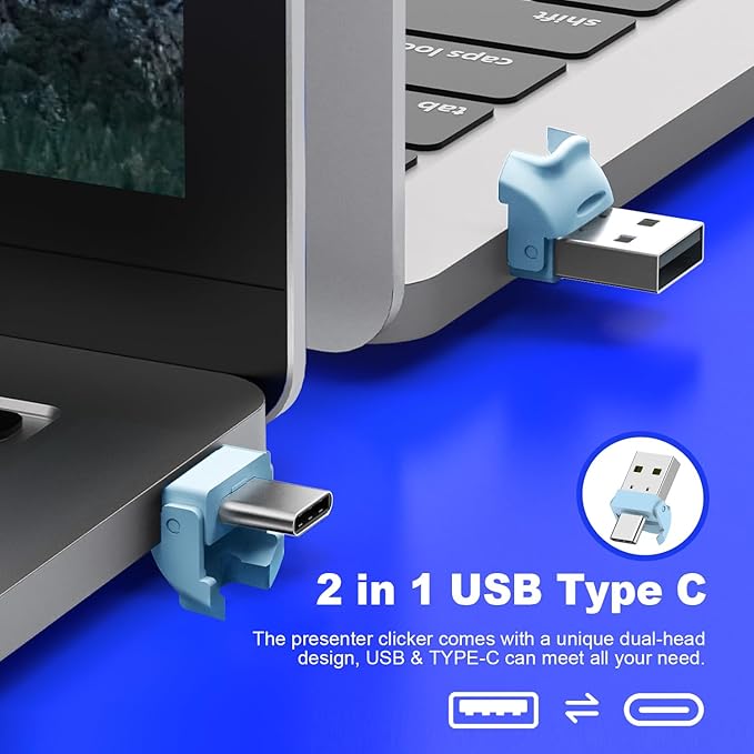 QUI Presentation Clicker for PowerPoint, RF 2.4GHz USB C Wireless Presenter Remote with Volume Control, PowerPoint Clicker Slide Advancer for Mac, Windows, Laptop, Keynote