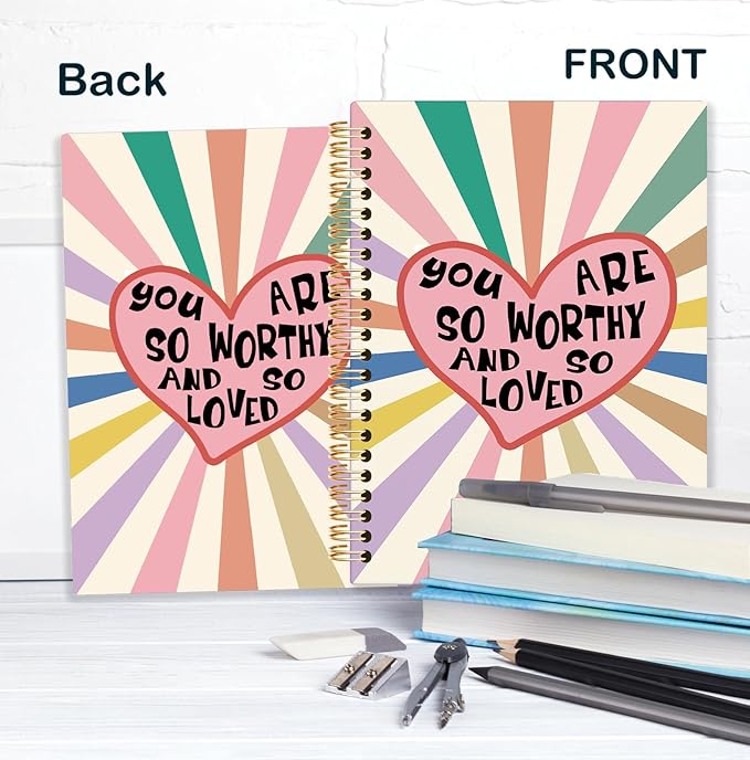 Colorful Boho Spiral Notebook, You Are So Worthy and So Loved Inspirational Journal, Positive Affirmation Journals for Writing, Motivational Notebooks for Note Taking, 5.5x8.3 Inch