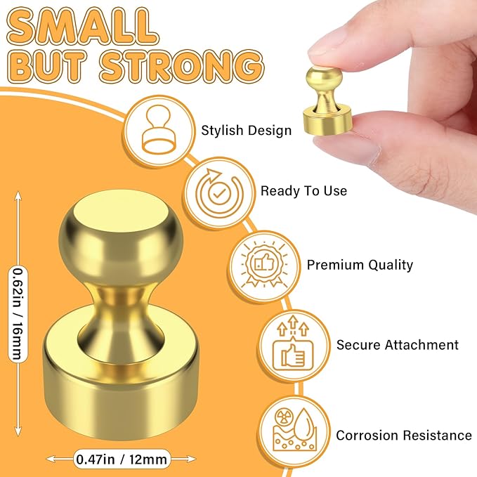 20Pcs Gold Refrigerator Magnets, Strong Magnets for Whiteboard, Magnets Fridge, Fridge Magnet Adults, Small Strong Magnet for Kitchen, Office, Classroom, Locker