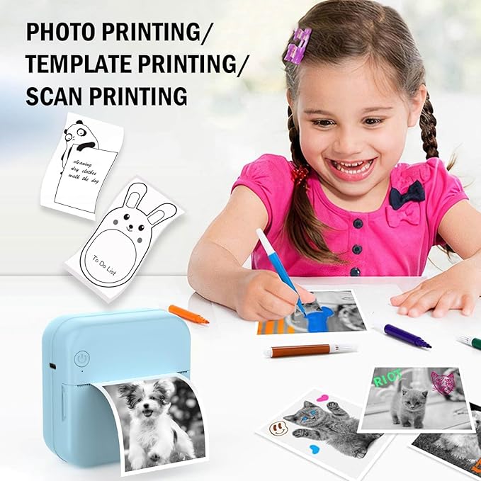 Mini Blue-Tooth Printer, Wireless Sticker Printer with 10 Rolls Paper for iPhone/Android