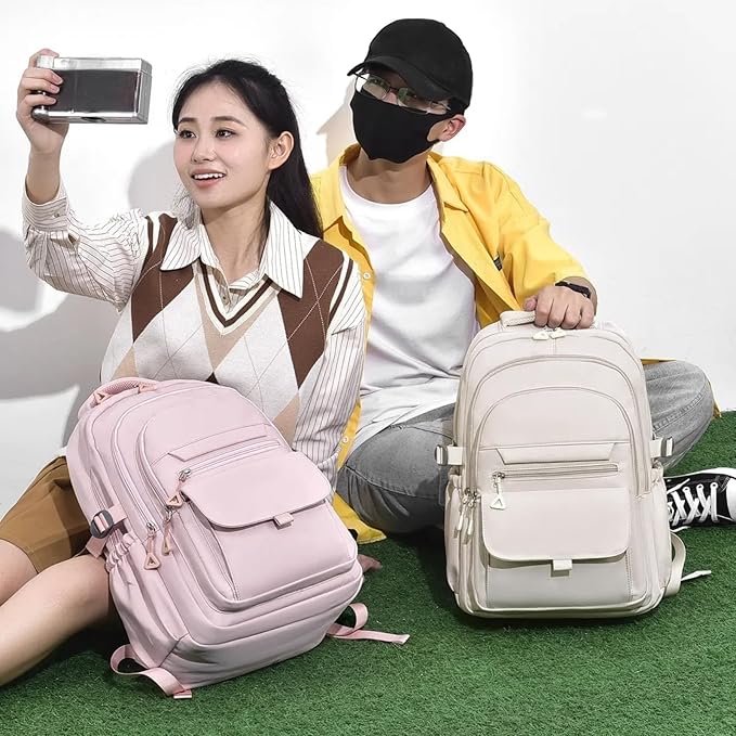 Backpack for Girls Teens, Solid-Color School Backpack for Boys Kids, Aesthetic Bookbag for Middle & High School Travel Daypack,Pink