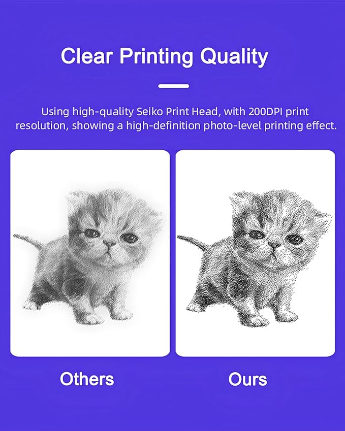 Mini Thermal Printer with 14 Rolls Sticky Papers, Wireless Bluetooth Photo Printer, Portable Label Maker Machine with Tape, Small Compact Picture Maker for Student Kid, Purple