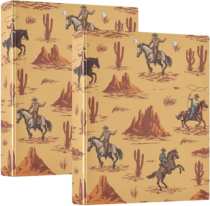 Cowboys Western Decorative 3 Ring Binder 1.5 Inch Large View Binders with Pockets File Organizer for Office College School, 2 Pack