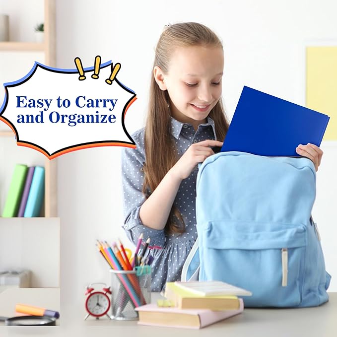 60-Pack Plastic Folders with Pockets and Prongs,2-Pocket Folders with 3 Fasteners, Poly Folders Holds 8-1/2" x 11" Paper for School/Office/Home, Blue