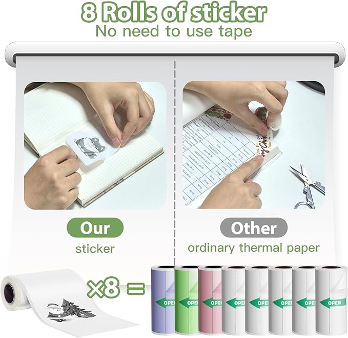 Wireless Printer with 9 Rolls Thermal Paper, Bluetooth Portable Thermal Printer Compatible with iOS & Android, Pocket Inkless Mini Sticker Printer, Label Maker Machine for Study, Journal, Memo, Green