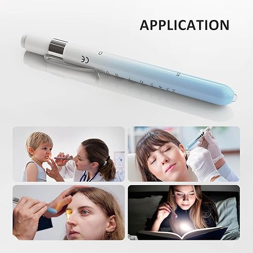 CAVN Pen Light with Pupil Gauge LED Penlight for Nurses Doctors, 2 Pcs Reusable Medical Penlight for Nursing Students, Gradient Pink and Blue