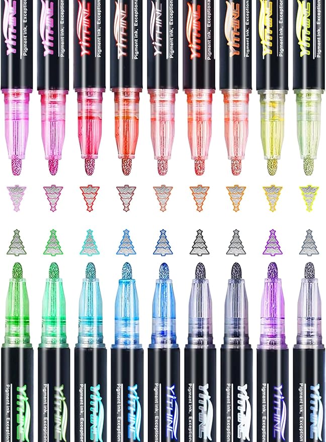 Outline Shimmer Markers, 18 Glitter Metallic Gel Pens for Tween Teen Girl Gifts Trendy Stuff, Halloween, Birthday Party, Cool Fun Art Crafts Supplies, Stocking Stuffers for Kids Girls Ages 8 10 12 14