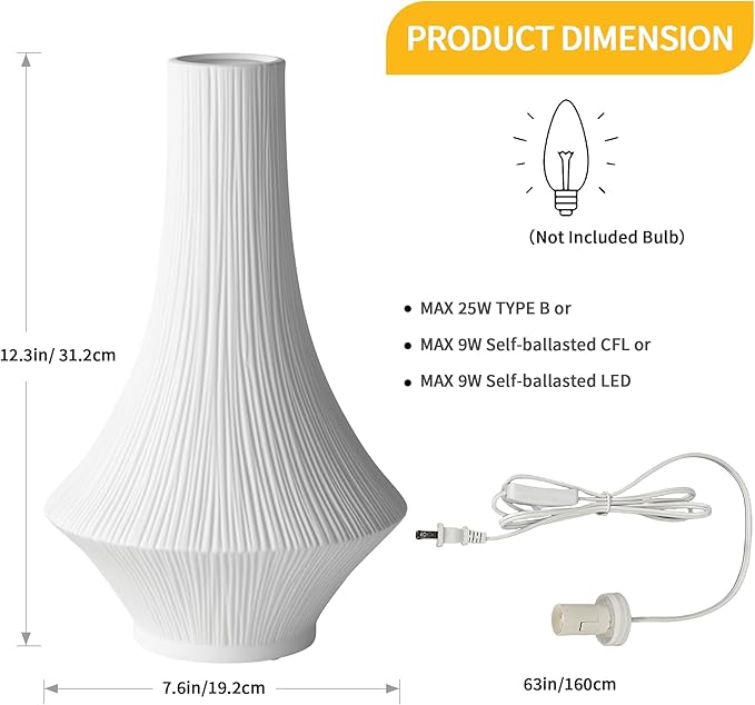 RONDURE 12.3" Modern Ceramic Table Lamp, Modern Bedside Lamps for Bedroom, Living Room and Nightstand, White Translucent Ceramic Shade, Warm Ambient Lighting, Home Decor
