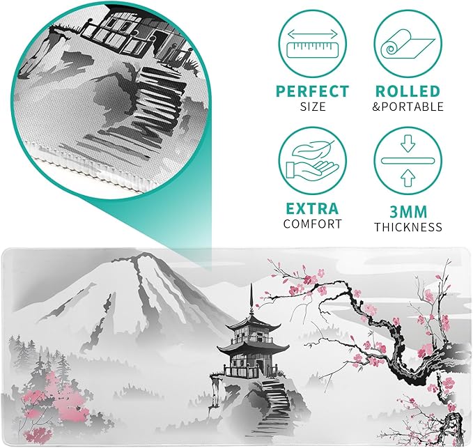 Desk Mat, Anime Desk Pad Mat, Desk Matt for Desktop, XL Large Mouse Pad for Desk, Anti-Slip Big Mousepad with Stitched Edges, Keyboard Pad Mouse Mat for Gaming and Office (Cherry Blossom 6)