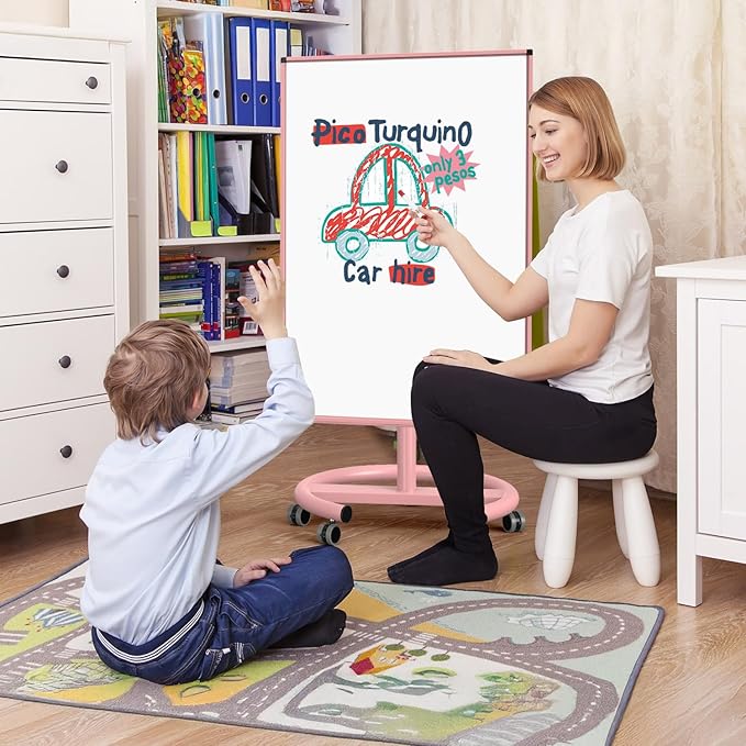 White Board on Wheels, 40x26 Inches Standing Dry Erase Board, Portable Whiteboard with Stand, Magnetic Mobile Whiteboard for Classroom, School, Office, Home, Teacher, with Flip Chart Paper