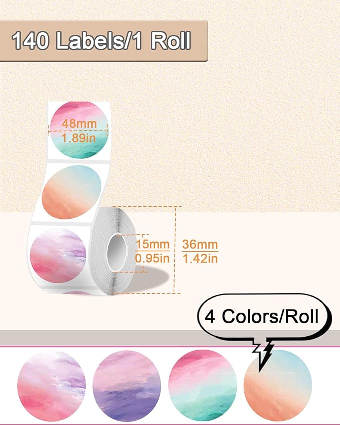 2 inch Round Thermal Labels for T50M/M110/M106/M120/M220/M260 Label Maker, Thermal Printer Labels for Barcode, Shipping, Customized, Circle Direct Thermal Stickers 140 PCS/1 Roll, Nebula