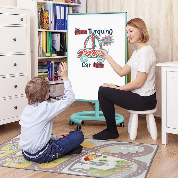 Mobile Whiteboard on Wheels, 40x26 Inches Magnetic Dry Erase Board with Stand, Standing Dry Erase Board with Paper Pads, Portable Rolling White Board for Classroom, School, Office, Home, Teacher