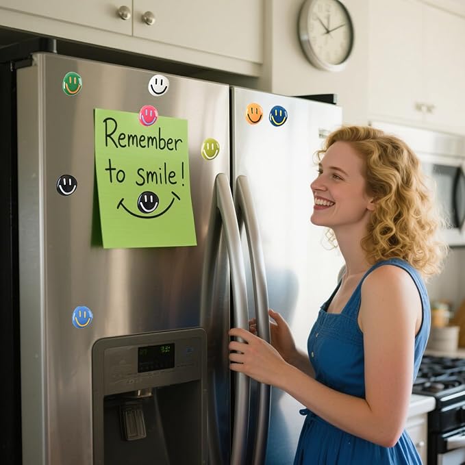 12Pcs Fridge Magnets - Smiley Face Cute Refrigerator Magnets - Colorful Decorative Small Magnets for Whiteboard Locker Cabinet - Classroom Kitchen Office Decor (3mm/Black&White)