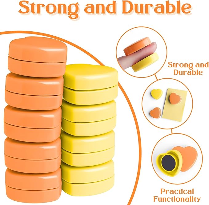 ZDZBLX Fridge Magnets - 20PCS Heart Strong Refrigerator Magnets - Heavy Duty Small Magnets for Whiteboard, Locker, Office & School - Cute Decorative Magnet for Home Kitchen Crafts Map (Orange+Yellow)