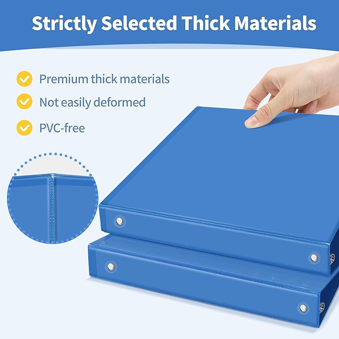 SUNEE 3 Ring Binder 1/2 Inch 1 Pack, Clear View Binder Three Ring PVC-Free (Fit 8.5x11 Inches) for School or Office Supplies, Blue