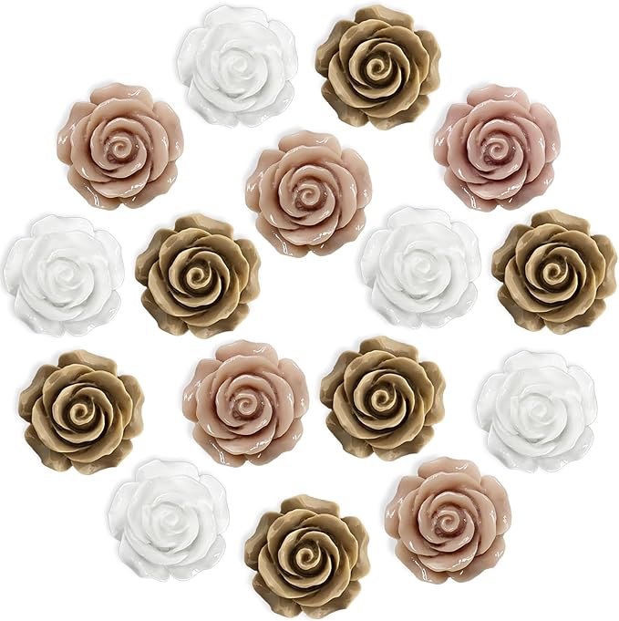 15 pcs - Cute Flower Magnets - Rose Magnets for Office Whiteboard, Locker & Decoration (15 pcs - Rose - caffee)