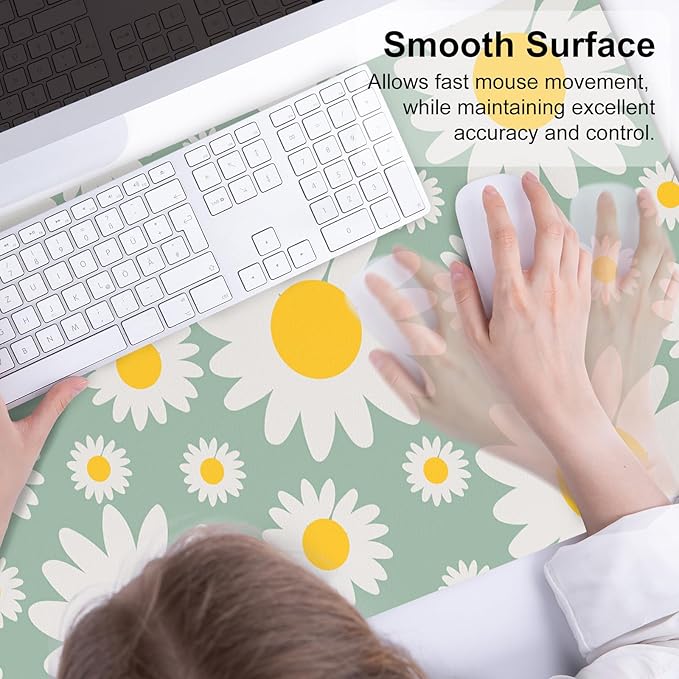 QIYI Large Mouse Pad, Extended Desk Mat for Desktop, PU Leather Waterproof Gaming Mousepad, Computer Desk Accessories Protector Writing Pads for School Office Home 31.5" x 15.7" - Sunny Daisies