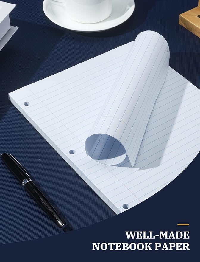 10 Pack Loose Leaf Paper 8.5 x 11, 1000 Sheets Lined Paper for 3 Ring Binders, Wide Ruled Notebook Paper, 3 Hole Punch Binder Paper, 100 Sheets/Pack Filler Paper for Office, School, and Home
