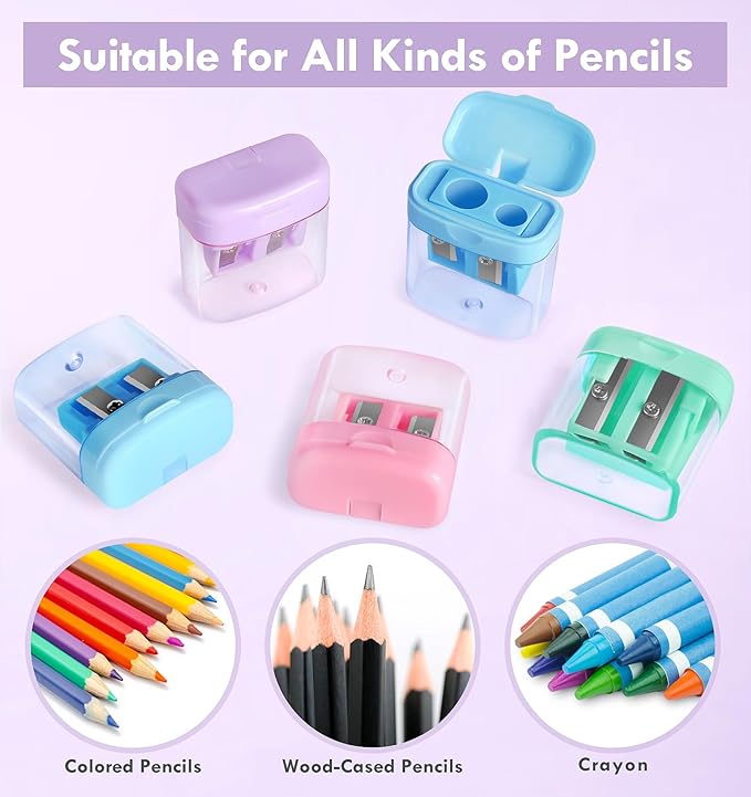 24 Pack Pencil Sharpeners Bulk - Dual Hole Manual Pencil Sharpener with Lid for Kids, Small Handheld Cute Sharpeners for Students, Classroom School Supplies Essentials