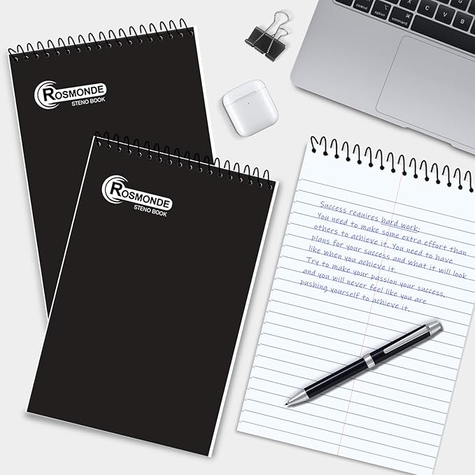 24 Pack Spiral Steno Pads, 6 x 9, Gregg Rule, Black Steno Pad, Top Spiral Notebook, Long Lasting - 80 Sheets (160 Pages), Bulk Steno Notebook for Business, Top Spiral Steno Book for Office