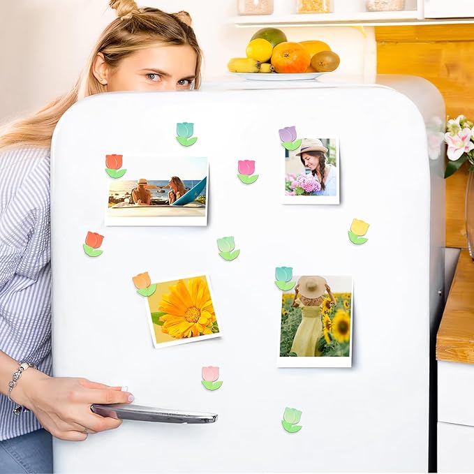 MORCART 30PCS Fridge Magnets, Tulip Magnets Decoration for Refrigerator Locker Whiteboard Decorative Magnetic Board Cabinets Classroom Office Cubicle School Cute Flower