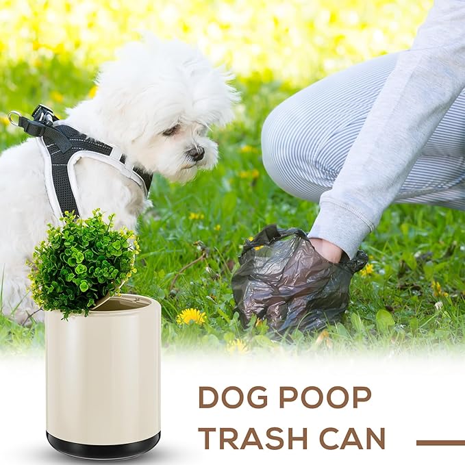 Dog Poop Trash Can Outside 13 L/ 3. 4 Gal Dog Waste Trash Can with Lid, Plant-styled, Double-layer Design, Outdoor Garbage Container for Front Porch Backyard Office Patio(White)