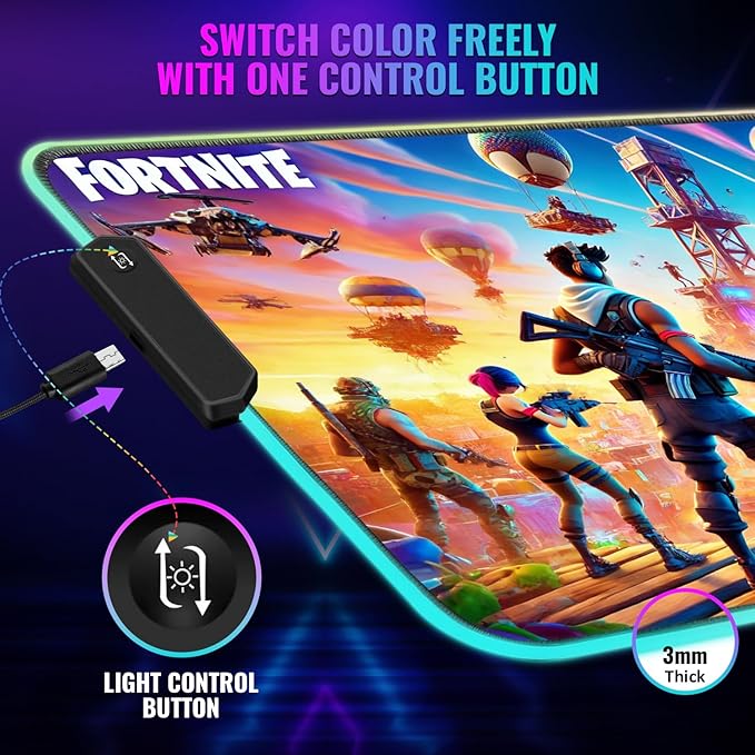 Gaming Mouse Pad - Desk Mat Gaming Mouse Pad , Medium Extra Large Extended Big Long Huge XL XXL and XXXL RGB LED Light Mousepad For a Computer , PC Mats Mousepads Battle Royale Frenzy